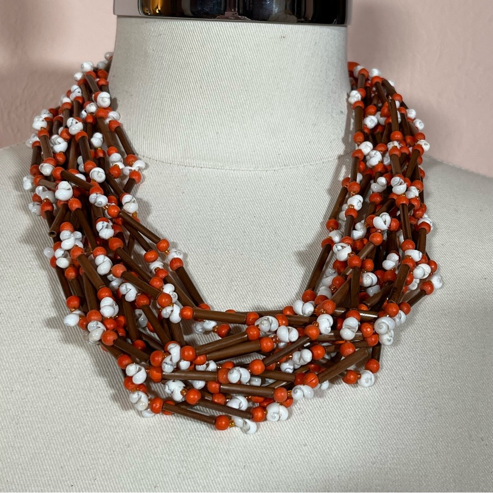 Vintage Shell Wood Multi strand Coastal cowgirl oversized southwestern Necklace